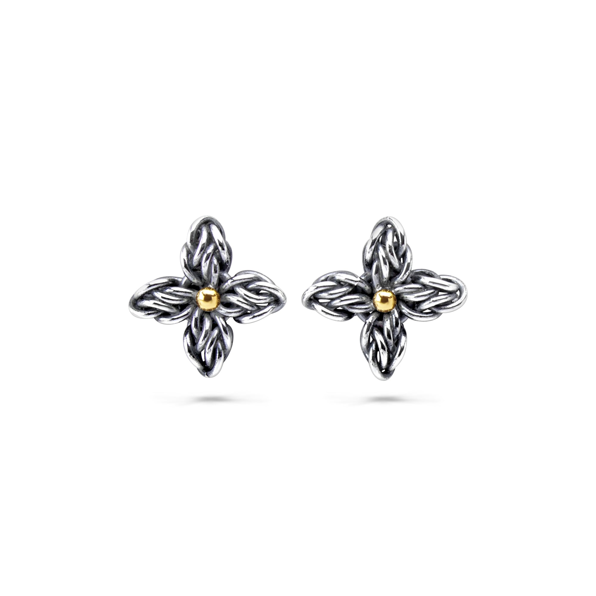"Star Flower" Fused Chainmaille Post Earrings, Petite