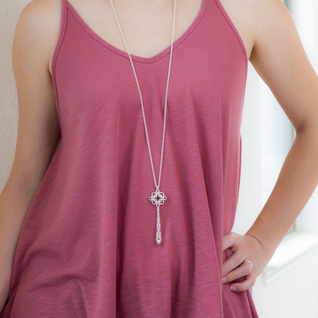 Long Celestial Byzantine Drop Pendant Necklace - Femailler