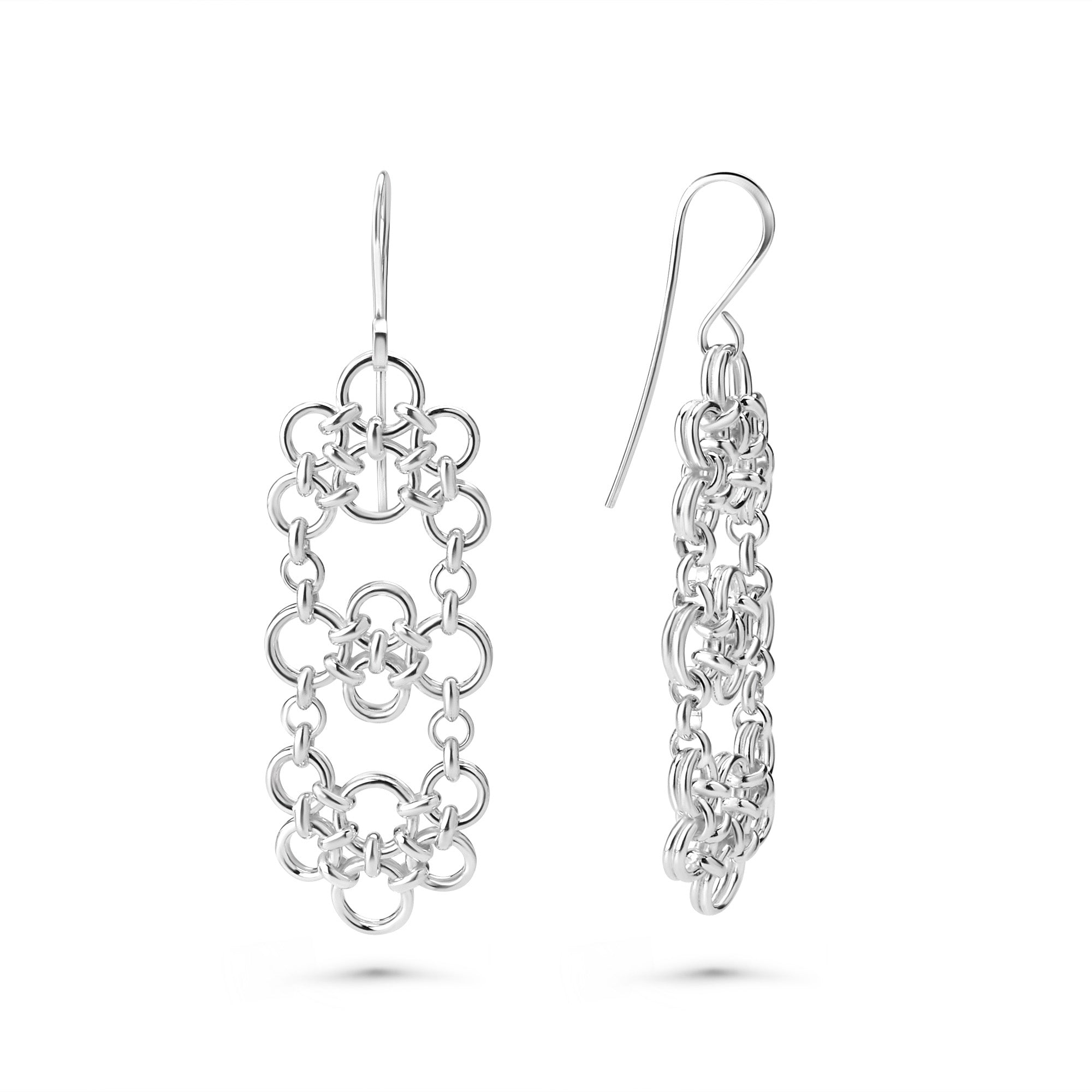 Dangling Chainmail Earrings, Solid Sterling Silver Chainmail