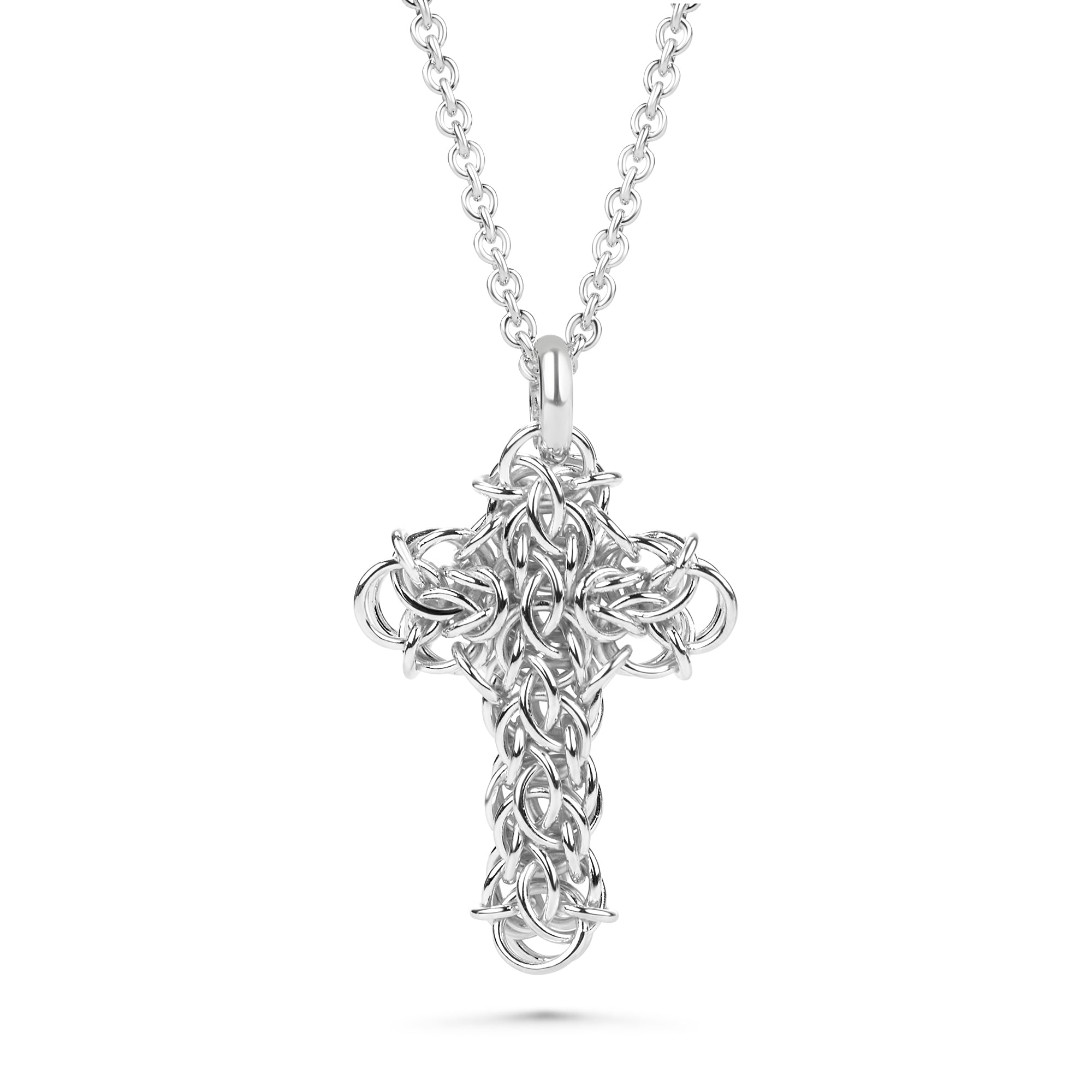 Fused Chainmaille Cross Pendant Necklace, Small