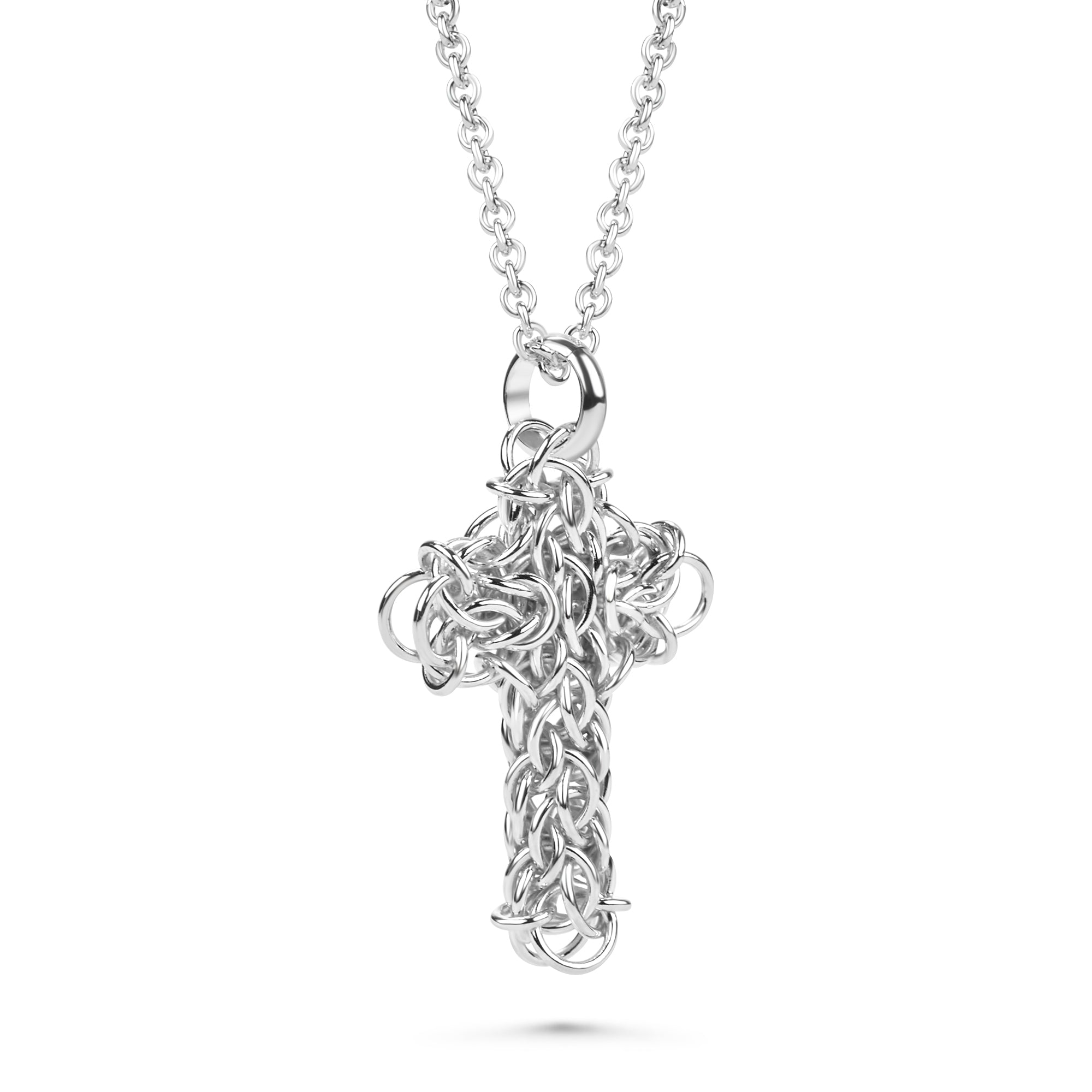 Fused Chainmaille Cross Pendant Necklace, Small