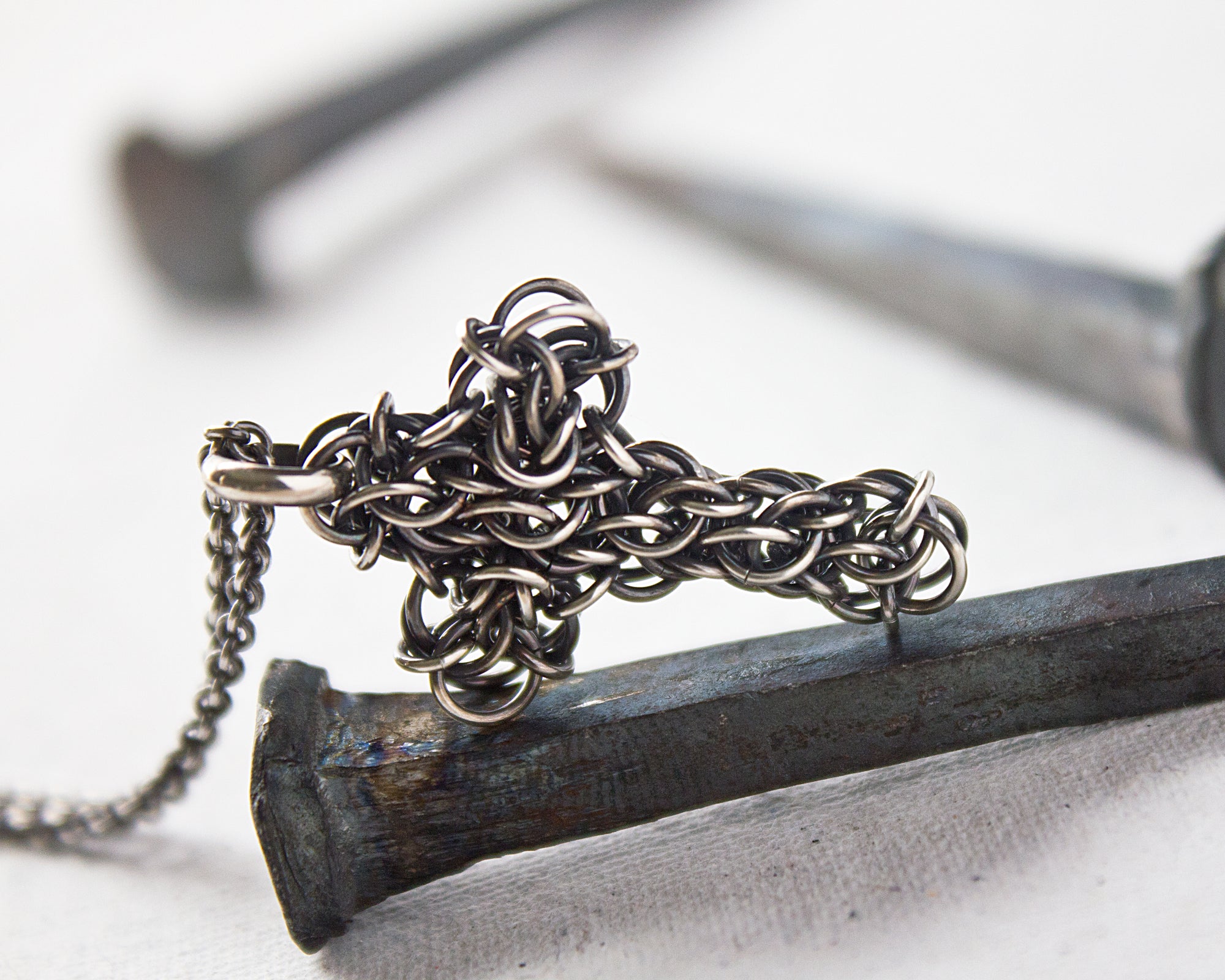 Fused Chainmaille Cross Pendant Necklace, Small - Femailler