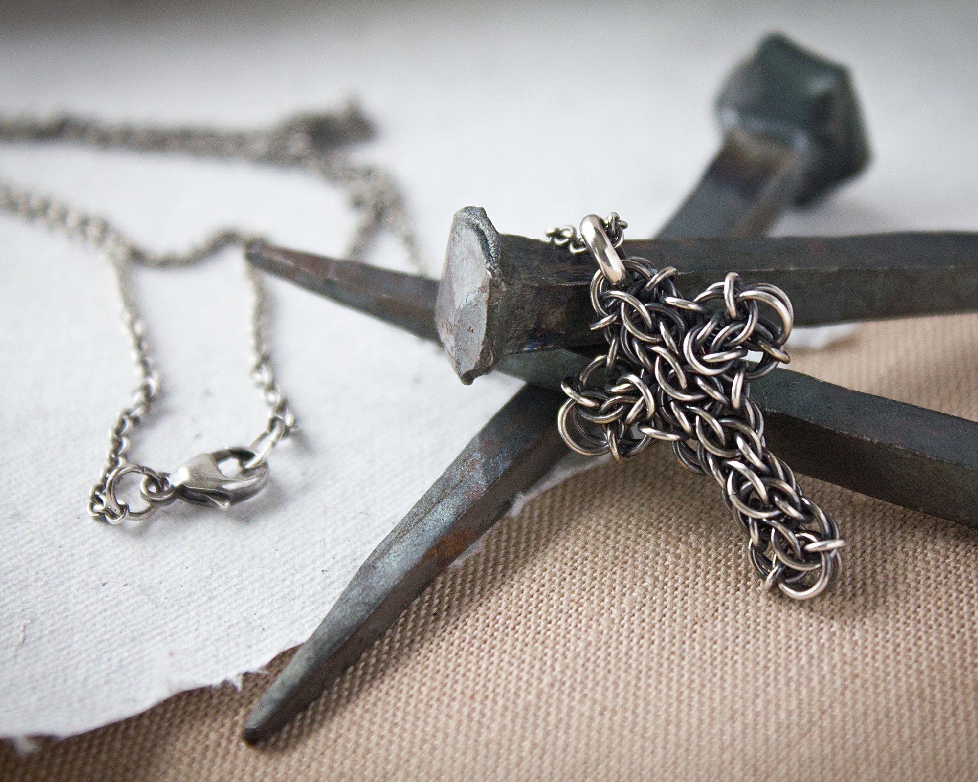 Fused Chainmaille Cross Pendant Necklace, Small - Femailler