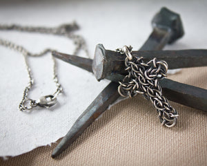 Fused Chainmaille Cross Pendant Necklace, Small - Femailler